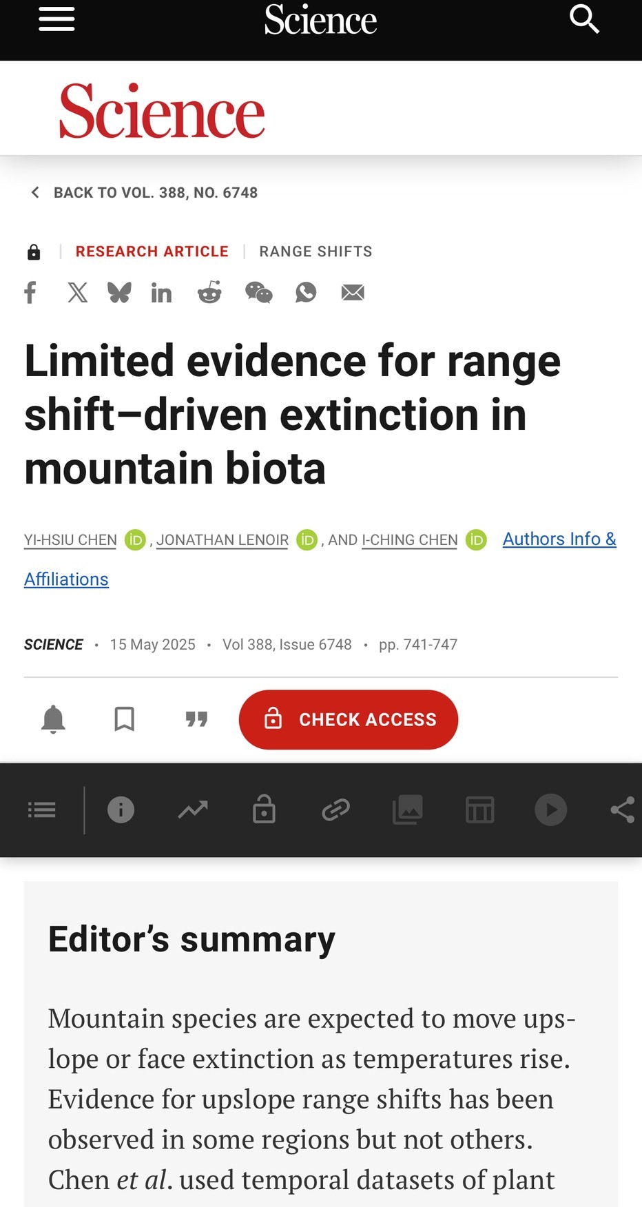 氣候暖化山區物種搭上滅絕電梯？成大研究挑戰經典假說　登上頂尖《科學（Science）》期刊